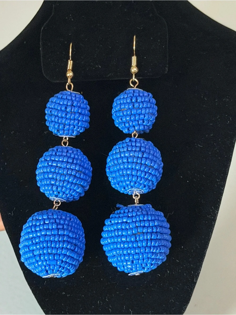 Handmade Royal Blue Triple Bead Drop Earrings